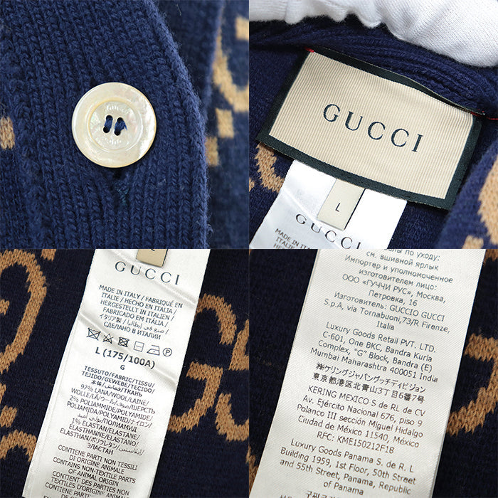 GUCCI cardigan [Outer material] 97% wool, 2% nylon Navy beige green mens L Used Authentic