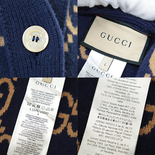 GUCCI cardigan [Outer material] 97% wool, 2% nylon Navy beige green mens L Used Authentic