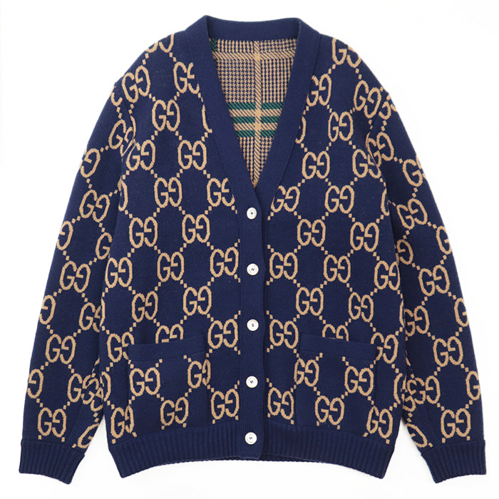 GUCCI cardigan [Outer material] 97% wool, 2% nylon Navy beige green mens L Used Authentic