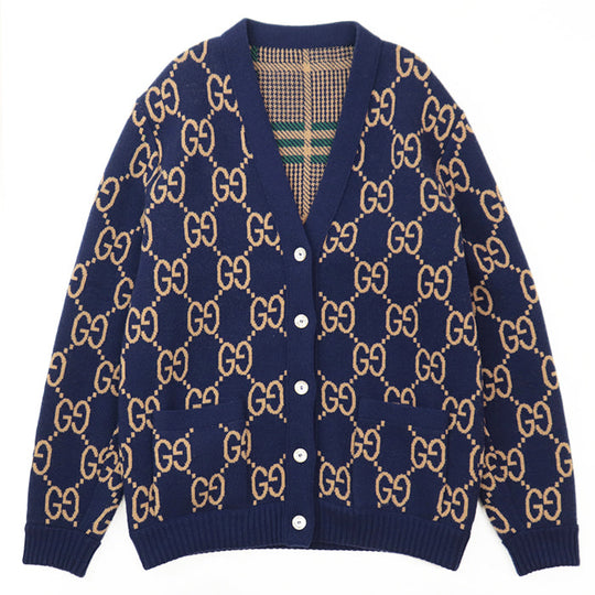 GUCCI cardigan [Outer material] 97% wool, 2% nylon Navy beige green mens L Used Authentic