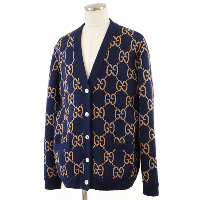 GUCCI cardigan [Outer material] 97% wool, 2% nylon Navy beige green mens L Used Authentic