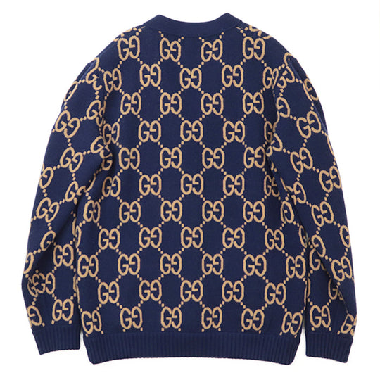 GUCCI cardigan [Outer material] 97% wool, 2% nylon Navy beige green mens L Used Authentic