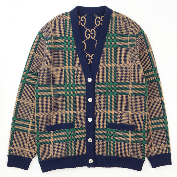 GUCCI cardigan [Outer material] 97% wool, 2% nylon Navy beige green mens L Used Authentic