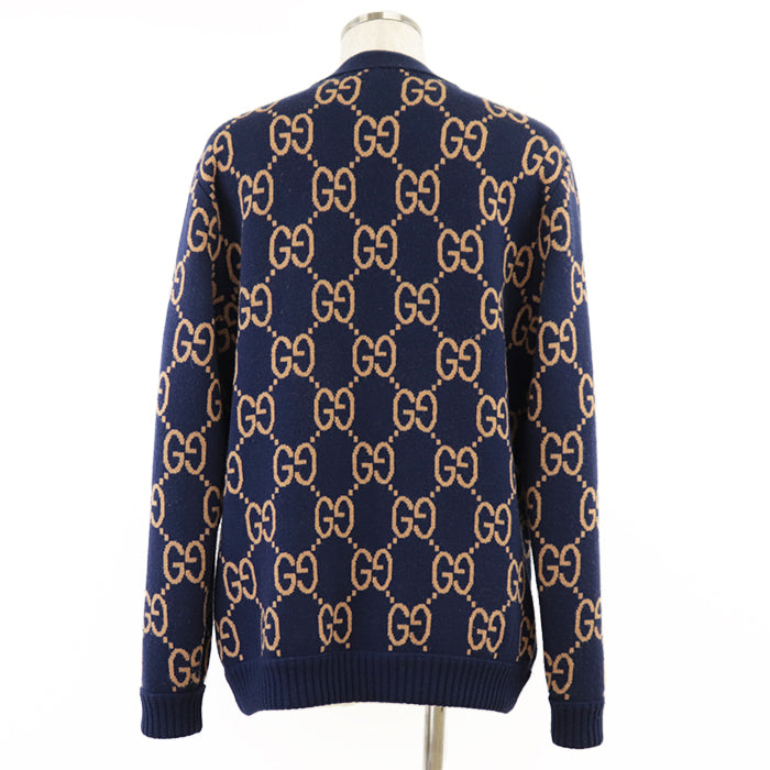 GUCCI cardigan [Outer material] 97% wool, 2% nylon Navy beige green mens L Used Authentic