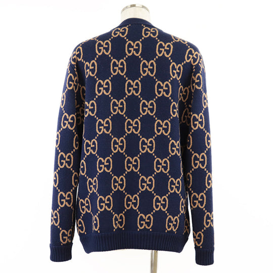 GUCCI cardigan [Outer material] 97% wool, 2% nylon Navy beige green mens L Used Authentic