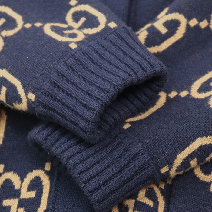 GUCCI cardigan [Outer material] 97% wool, 2% nylon Navy beige green mens L Used Authentic