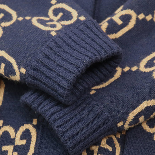 GUCCI cardigan [Outer material] 97% wool, 2% nylon Navy beige green mens L Used Authentic
