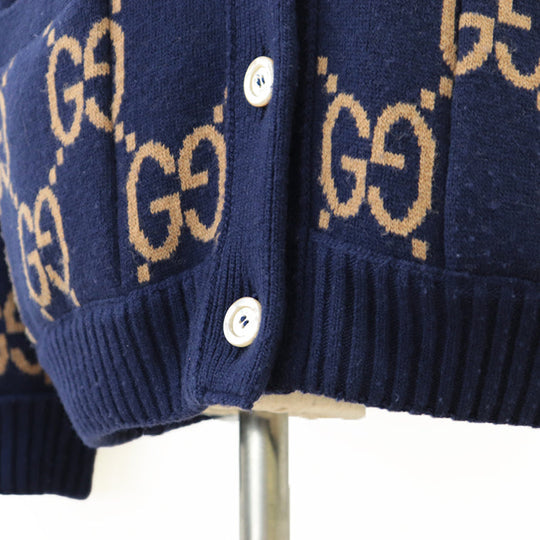 GUCCI cardigan [Outer material] 97% wool, 2% nylon Navy beige green mens L Used Authentic