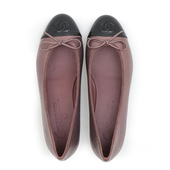 CHANEL pumps Lamb leather Metallic purple ballerina Flat Bicolor Captue COCO Mark Women 35 2/1 C Used Authentic