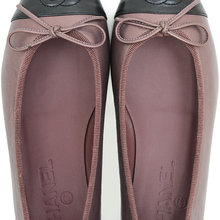 CHANEL pumps Lamb leather Metallic purple ballerina Flat Bicolor Captue COCO Mark Women 35 2/1 C Used Authentic