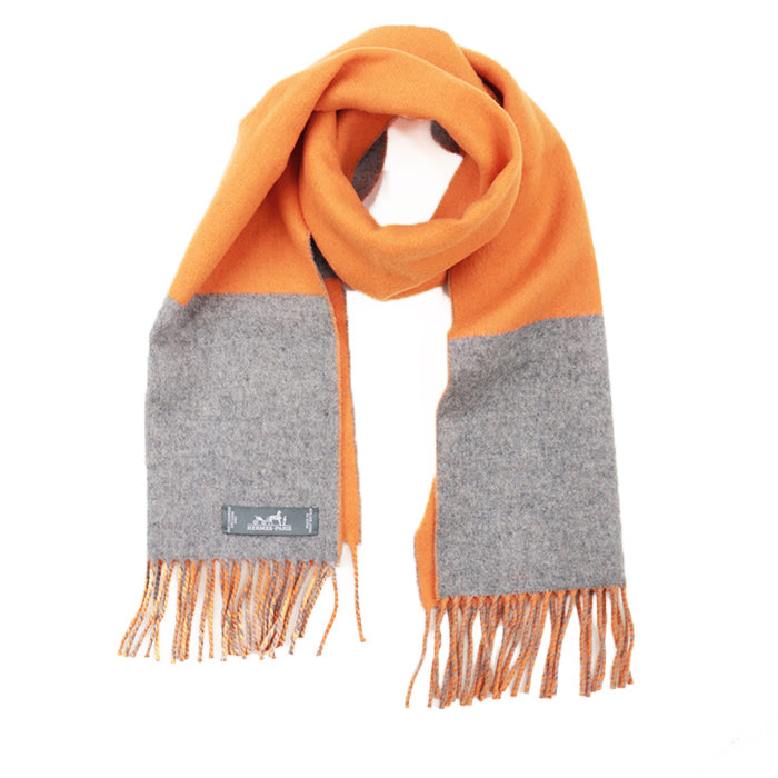 HERMES Scarf Cashmere 100% Orange gray unisex(Unisex) Used Authentic