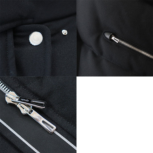 HERMES Blouson [Outer material] 100% nylon; [Lining] 98% polyester, 10% feather; [Filling] 90% down, 10% feather; [Leather part] Sheepskin% black Women 34 Used Authentic