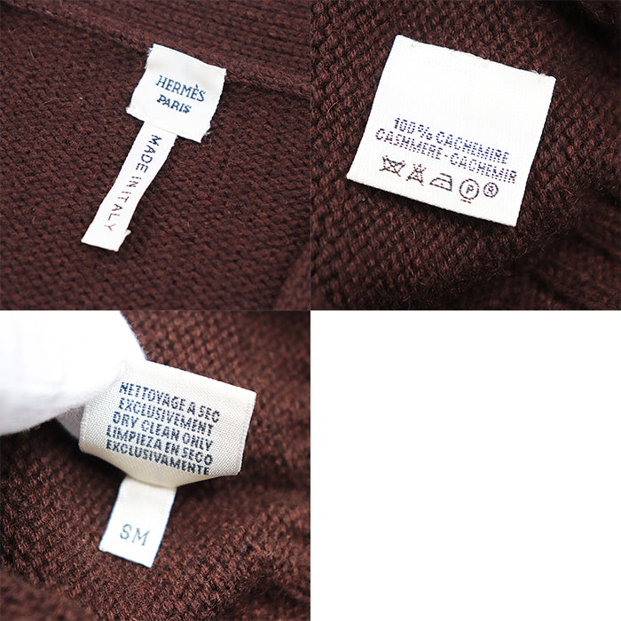 HERMES cardigan Cashmere 100% Brown Women SM Used Authentic