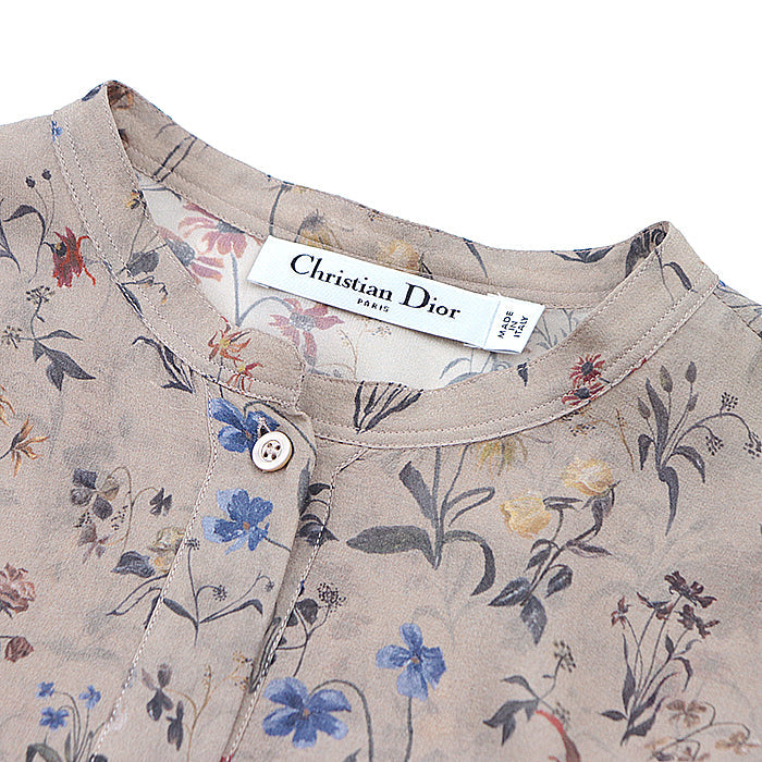 Christian Dior blouse 100% silk Brown beige Women 40 Used Authentic