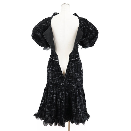 CHANEL one piece 67% viscose, 22% polyester [lining] 100% silk black Women 40 Used Authentic