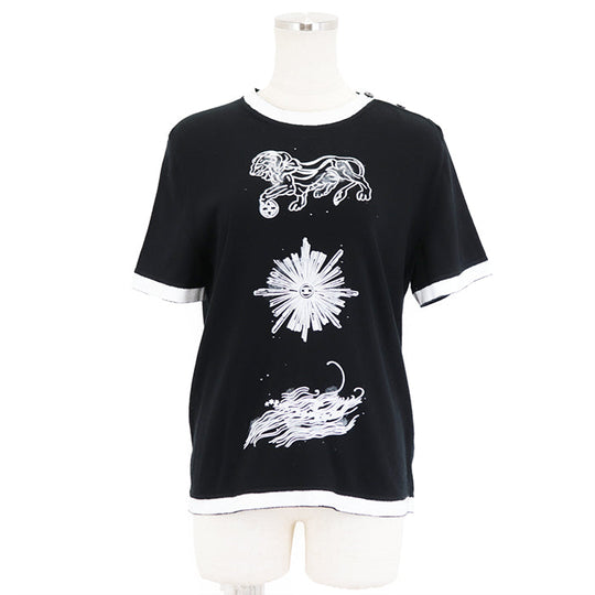 CHANEL Cut cotton 100% Black White Women 38 Used Authentic