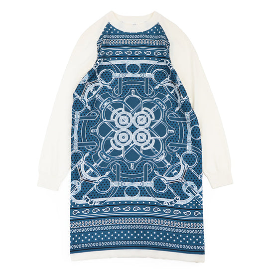 HERMES one piece 100% silk, 100% wool blue Women 36 Used Authentic