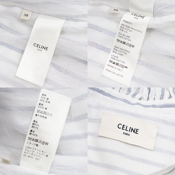 CELINE one piece [Outer material] 50% cotton, 50% linen [Lining] 100% cotton White blue Women 38 Used Authentic