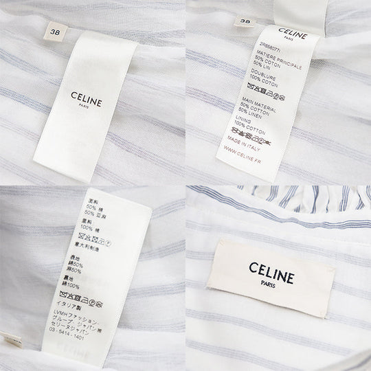 CELINE one piece [Outer material] 50% cotton, 50% linen [Lining] 100% cotton White blue Women 38 Used Authentic