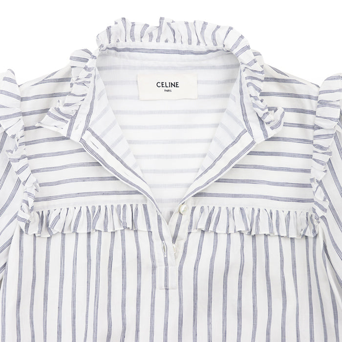 CELINE one piece [Outer material] 50% cotton, 50% linen [Lining] 100% cotton White blue Women 38 Used Authentic