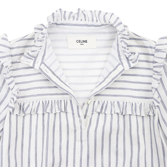 CELINE one piece [Outer material] 50% cotton, 50% linen [Lining] 100% cotton White blue Women 38 Used Authentic