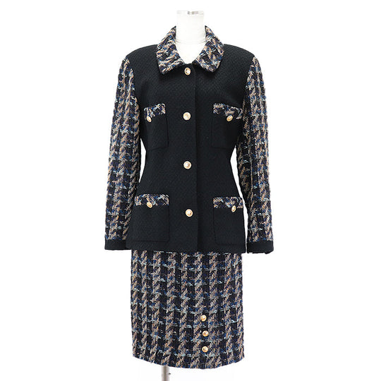 CHANEL setup [Outer material] 93% wool, 7% acrylic [Lining] 100% silk Black multicolor 20662 D-TK-9064 Women 38 Used Authentic