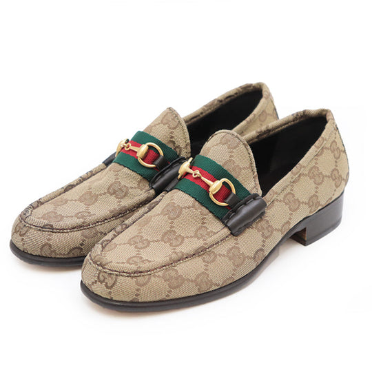 GUCCI loafers 100 0510 Canvas leather Brown Women 36 1/2 C Used Authentic