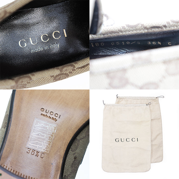 GUCCI loafers 100 0510 Canvas leather Brown Women 36 1/2 C Used Authentic