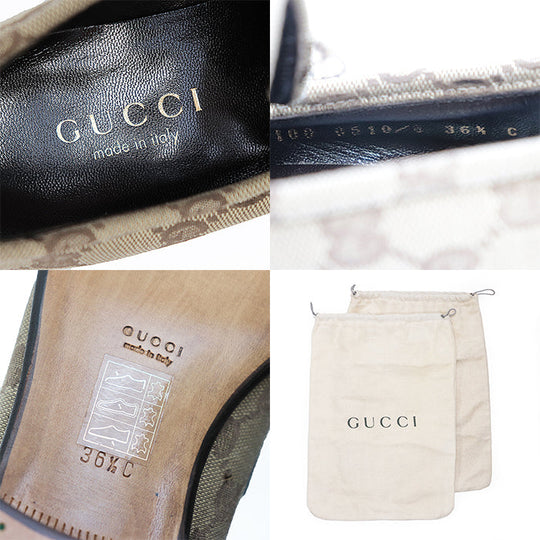 GUCCI loafers 100 0510 Canvas leather Brown Women 36 1/2 C Used Authentic