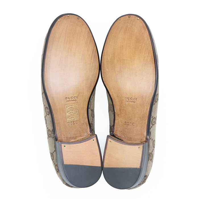 GUCCI loafers 100 0510 Canvas leather Brown Women 36 1/2 C Used Authentic