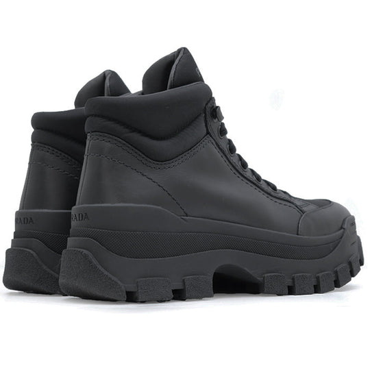 PRADA sneakers 1T917L leather black combat boots Women  37 Used Authentic