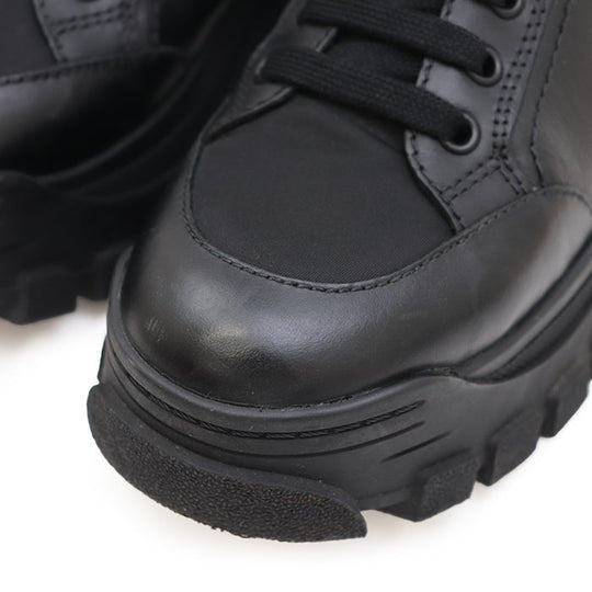 PRADA sneakers 1T917L leather black combat boots Women  37 Used Authentic