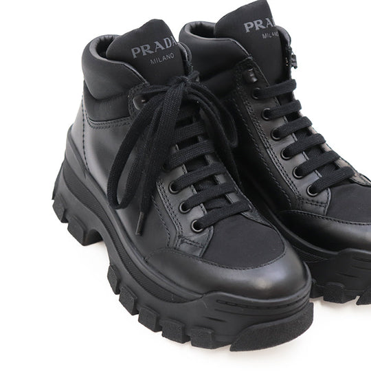 PRADA sneakers 1T917L leather black combat boots Women  37 Used Authentic