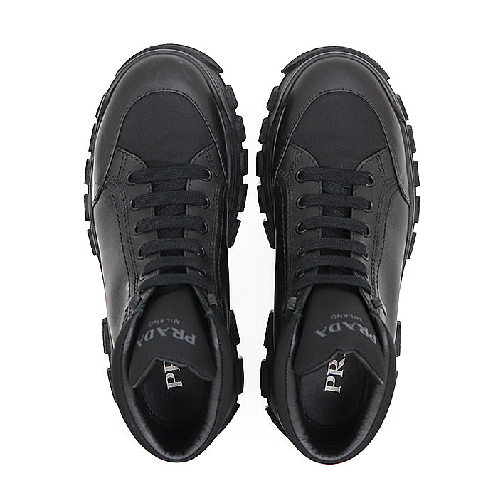 PRADA sneakers 1T917L leather black combat boots Women  37 Used Authentic