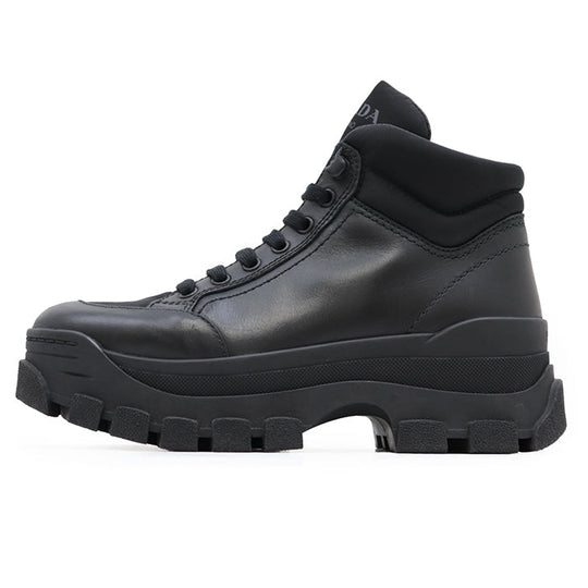 PRADA sneakers 1T917L leather black combat boots Women  37 Used Authentic
