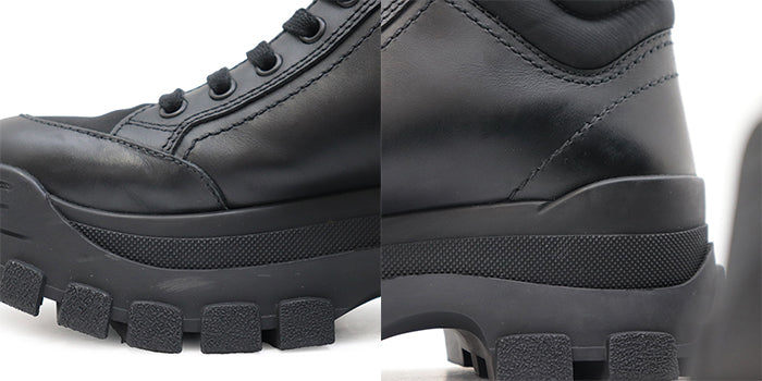 PRADA sneakers 1T917L leather black combat boots Women  37 Used Authentic