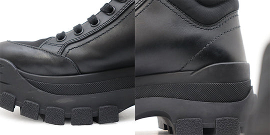 PRADA sneakers 1T917L leather black combat boots Women  37 Used Authentic