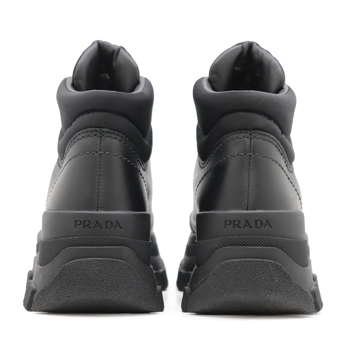 PRADA sneakers 1T917L leather black combat boots Women  37 Used Authentic