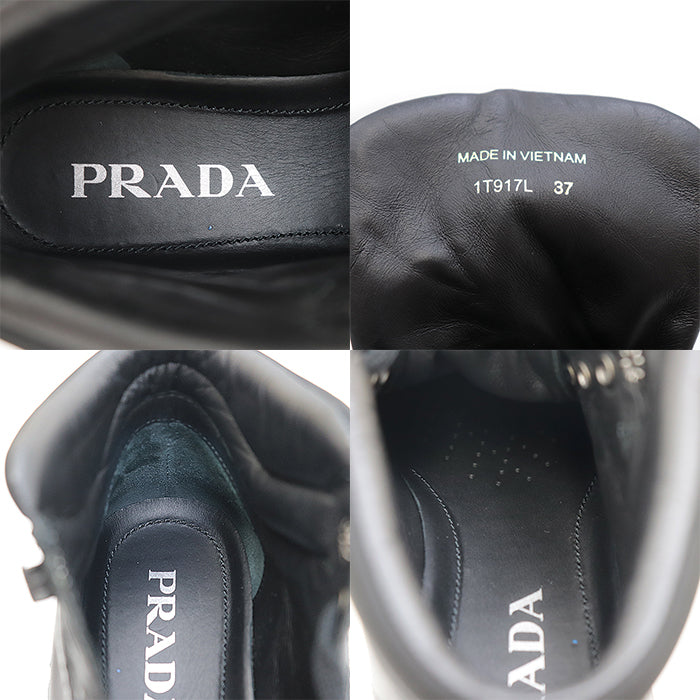 PRADA sneakers 1T917L leather black combat boots Women  37 Used Authentic