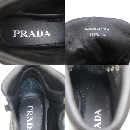 PRADA sneakers 1T917L leather black combat boots Women  37 Used Authentic