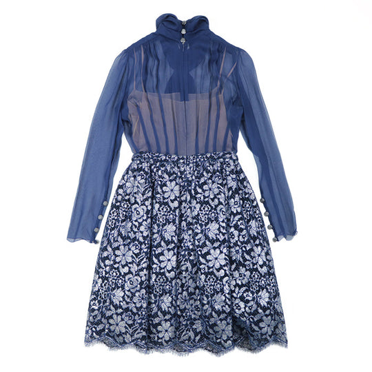 CHANEL one piece 60% rayon, 20% nylon, Underdress: 95% cotton, 5% polyester Petticoat: 100% silk Navy P52736 Women 36 Used Authentic