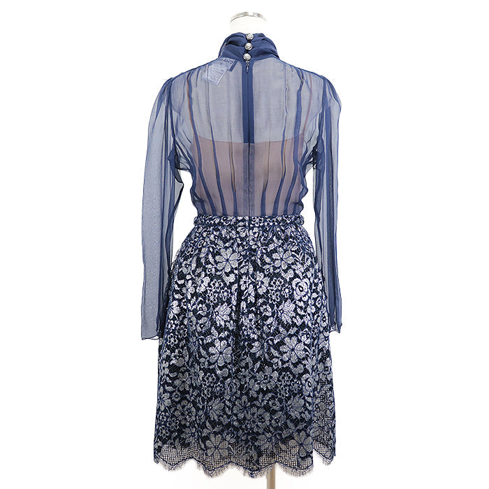 CHANEL one piece 60% rayon, 20% nylon, Underdress: 95% cotton, 5% polyester Petticoat: 100% silk Navy P52736 Women 36 Used Authentic