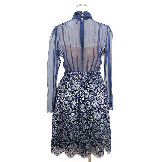 CHANEL one piece 60% rayon, 20% nylon, Underdress: 95% cotton, 5% polyester Petticoat: 100% silk Navy P52736 Women 36 Used Authentic
