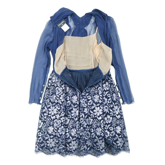 CHANEL one piece 60% rayon, 20% nylon, Underdress: 95% cotton, 5% polyester Petticoat: 100% silk Navy P52736 Women 36 Used Authentic