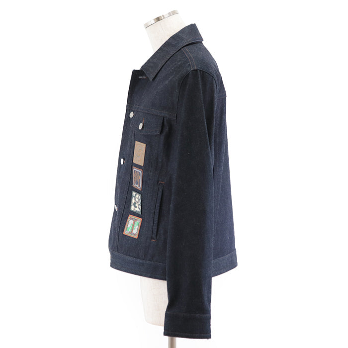 HERMES Other outerwear 100% cotton, embroidered part: 100% polyester [leather part] cowhide Indigo Jacket mens 50 Used Authentic