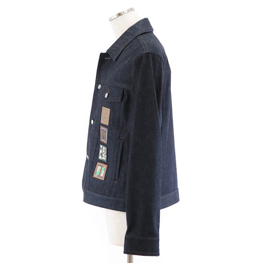 HERMES Other outerwear 100% cotton, embroidered part: 100% polyester [leather part] cowhide Indigo Jacket mens 50 Used Authentic