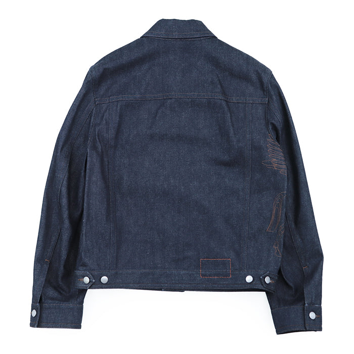 HERMES Other outerwear 100% cotton, embroidered part: 100% polyester [leather part] cowhide Indigo Jacket mens 50 Used Authentic