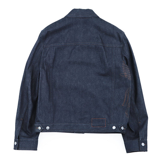 HERMES Other outerwear 100% cotton, embroidered part: 100% polyester [leather part] cowhide Indigo Jacket mens 50 Used Authentic