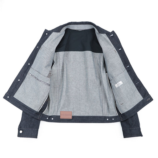 HERMES Other outerwear 100% cotton, embroidered part: 100% polyester [leather part] cowhide Indigo Jacket mens 50 Used Authentic