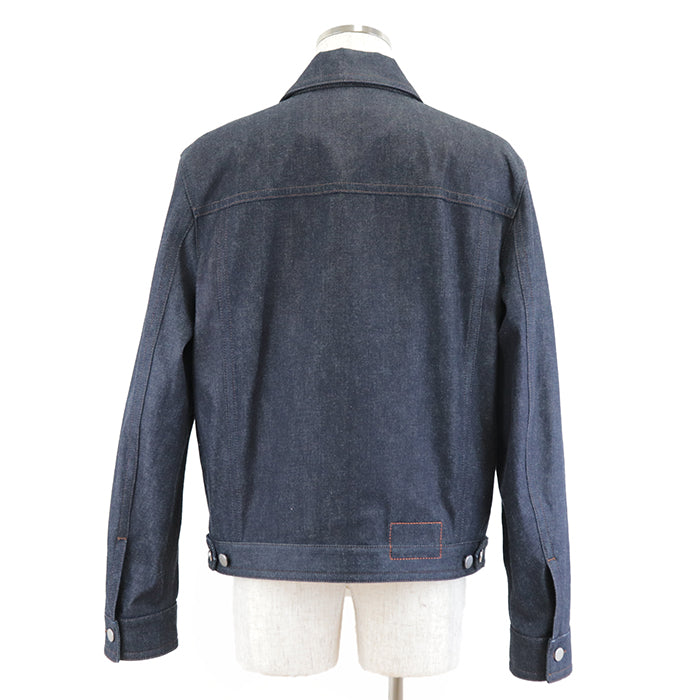 HERMES Other outerwear 100% cotton, embroidered part: 100% polyester [leather part] cowhide Indigo Jacket mens 50 Used Authentic